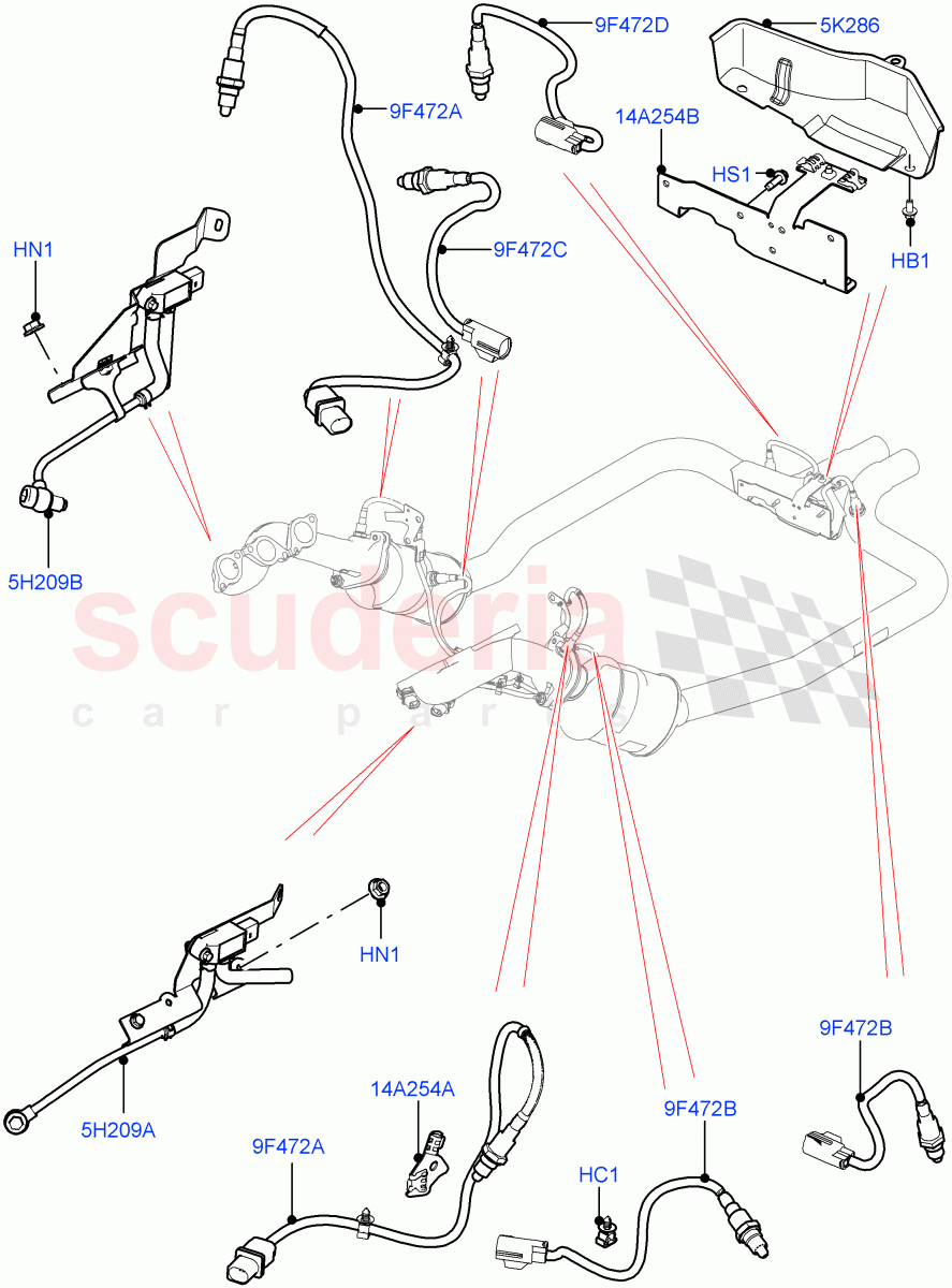 Exhaust Sensors And Modules (5.0L P AJ133 DOHC CDA S/C Enhanced) ((V) FROMKA000001) of Land Rover Land Rover Range Rover Velar (2017+) [5.0 OHC SGDI SC V8 Petrol]