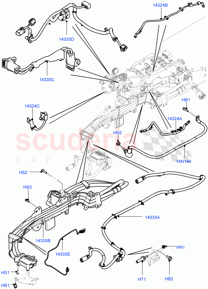 Hybrid Electrical Modules(Traction Battery Cables)(3.0 V6 D Gen2 Twin Turbo,8 Speed Auto Trans ZF 8HP70 HEV 4WD,3.0 V6 Diesel Electric Hybrid Eng,3.0 V6 D Gen2 Mono Turbo)((V)FROMEA000001) of Land Rover Land Rover Range Rover Sport (2014+) [3.0 I6 Turbo Diesel AJ20D6]