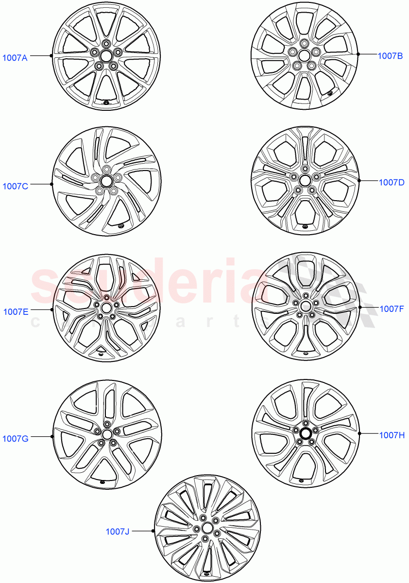 Spare Wheel(Itatiaia (Brazil),20" Full Size Spare Wheel,18" Full Size Spare Wheel,21" Full Size Spare Wheel,With Conventional Alloy Spare Wheel,With 17" Alloy Spare Wheel) of Land Rover Land Rover Range Rover Evoque (2019+) [2.0 Turbo Petrol AJ200P]