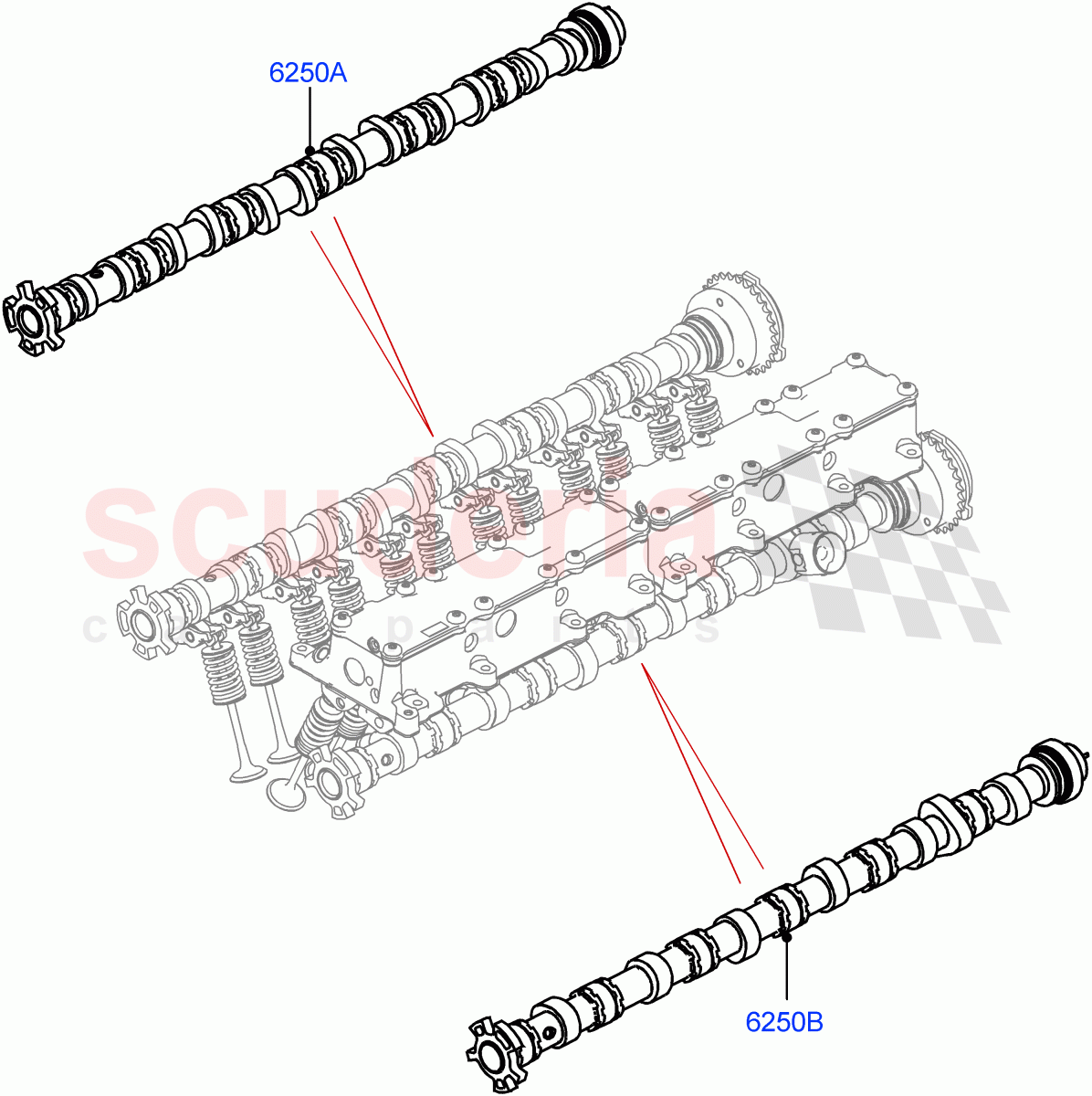 Camshaft (3.0L AJ20P6 Petrol High) ((V) FROMKA000001) of Land Rover Land Rover Range Rover Velar (2017+) [3.0 I6 Turbo Petrol AJ20P6]
