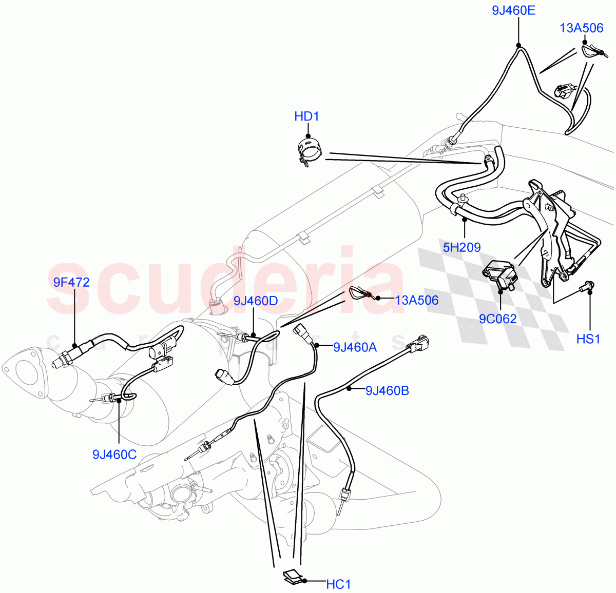Exhaust System (Exhaust System Sensors) (4.4L DOHC DITC V8 Diesel, Stage V Plus DPF, With Diesel Particulate Filter) ((V) TOFA999999) of Land Rover Land Rover Range Rover (2012-2021) [4.4 DOHC Diesel V8 DITC]