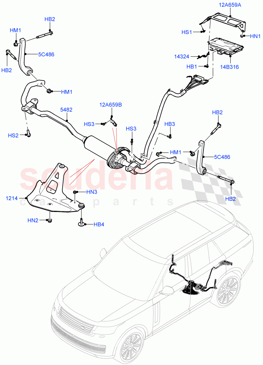 Rear Cross Member & Stabilizer Bar(Active Stabilizer Bar)(Electronic Air Suspension With ACE) of Land Rover Land Rover Range Rover (2022+) [3.0 I6 Turbo Petrol AJ20P6]