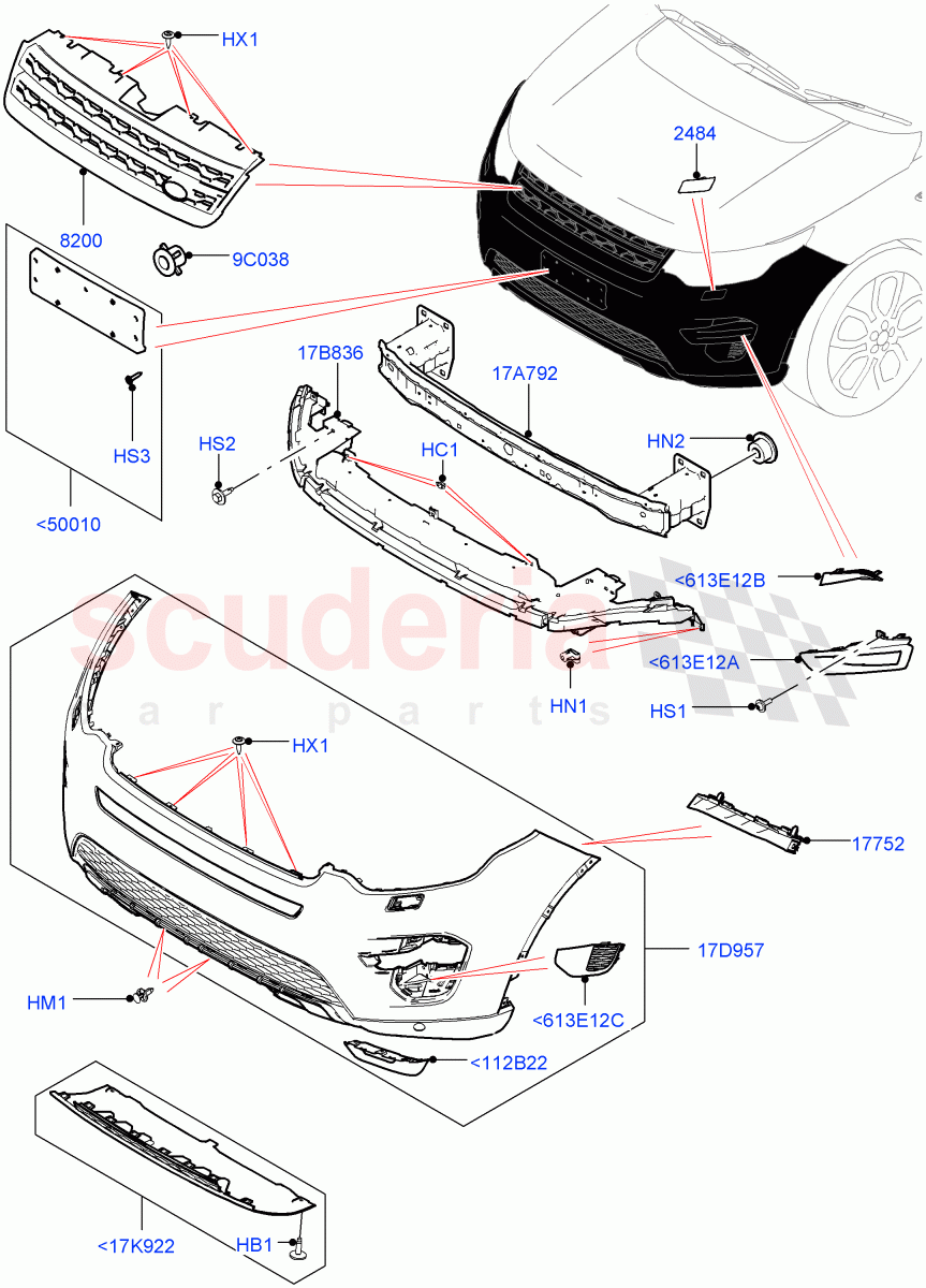 Radiator Grille And Front Bumper(Changsu (China))((V)FROMFG000001,(V)TOKG446856) of Land Rover Land Rover Discovery Sport (2015+) [2.2 Single Turbo Diesel]