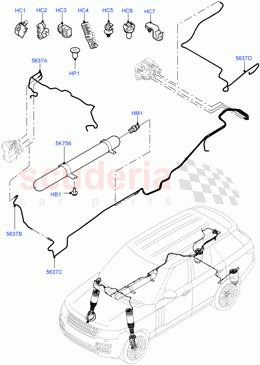 Air Suspension Compressor And Lines (Air Suspension Lines) ((V) FROMEA000001, (V) TOHA999999) of Land Rover Land Rover Range Rover (2012-2021) [3.0 I6 Turbo Diesel AJ20D6]