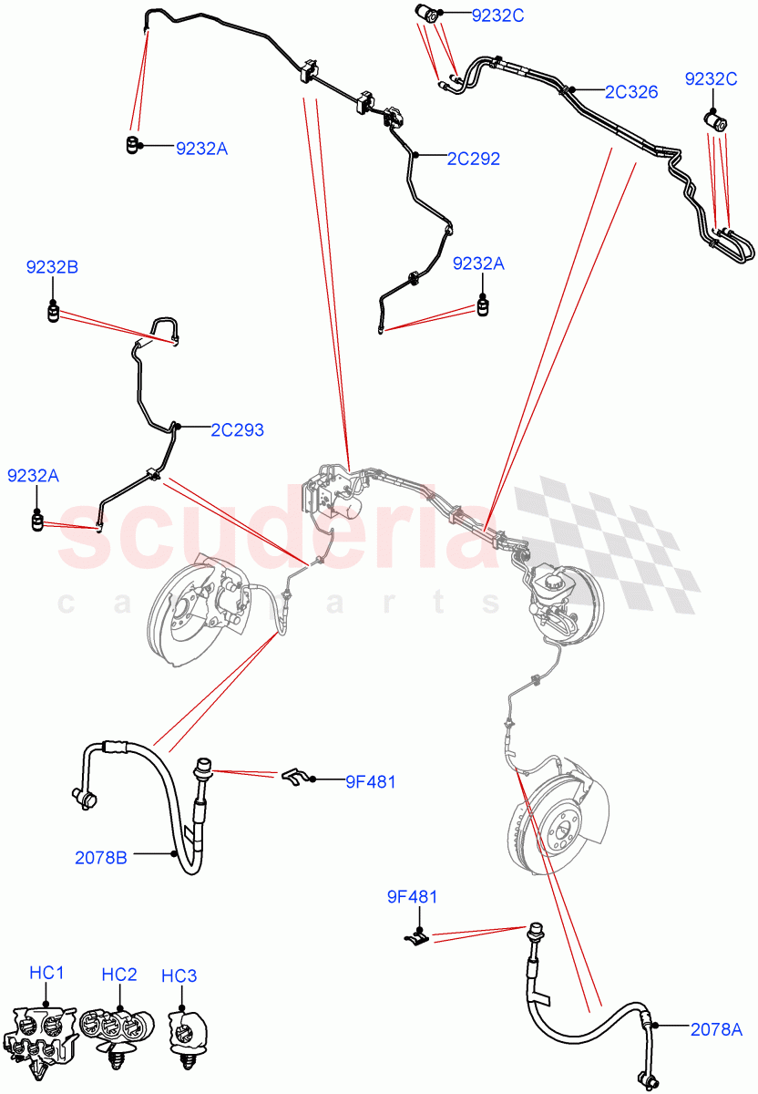 Front Brake Pipes (LHD) ((V) TOLA999999) of Land Rover Land Rover Range Rover Velar (2017+) [3.0 Diesel 24V DOHC TC]