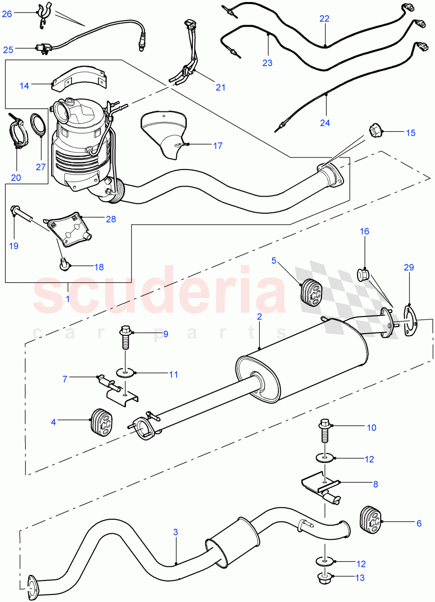 Exhaust System (110" Wheelbase) ((V) FROMCA000001) of Land Rover Land Rover Defender (2007-2016)