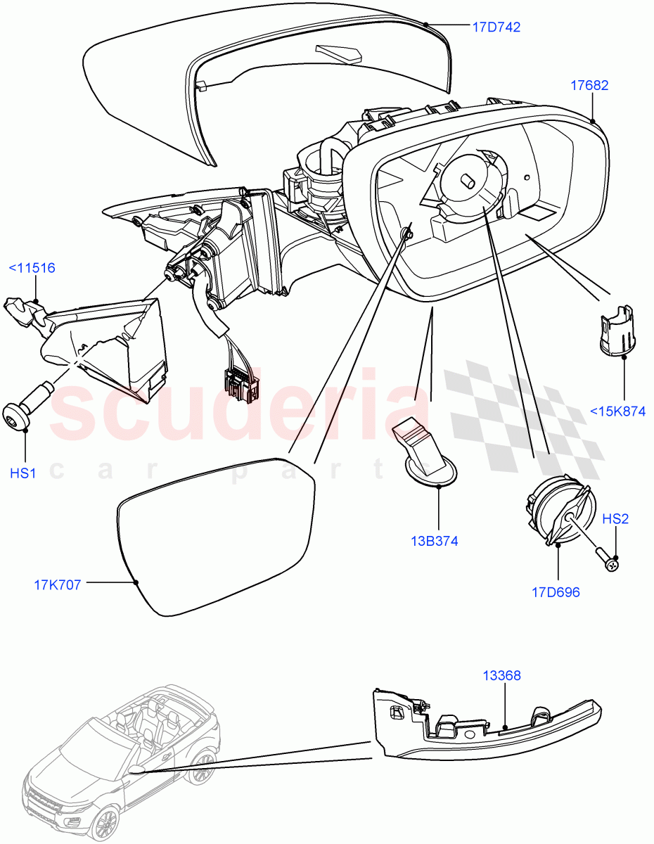 Exterior Rear View Mirror(2 Door Convertible,Halewood (UK)) of Land Rover Land Rover Range Rover Evoque (2012-2018) [2.0 Turbo Petrol GTDI]