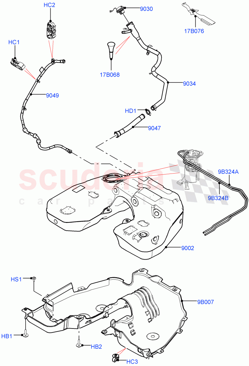 Fuel Tank & Related Parts (Nitra Plant Build) (2.0L I4 DSL HIGH DOHC AJ200, Standard Wheelbase) ((V) TOL2999999) of Land Rover Land Rover Defender (2020+) [2.0 Turbo Diesel]