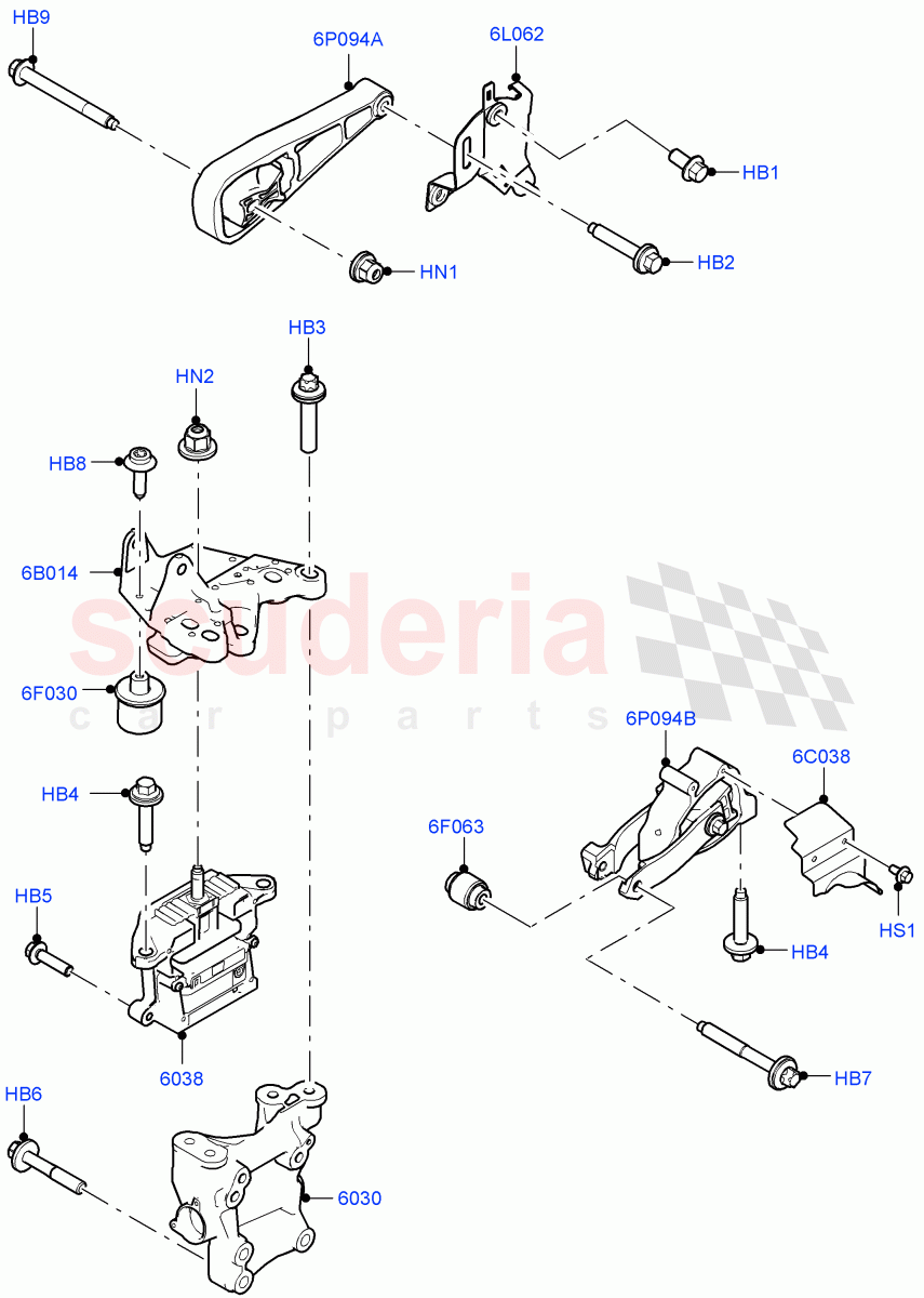 Engine Mounting (2.0L AJ20P4 Petrol High PTA, Halewood (UK), 2.0L AJ20P4 Petrol E100 PTA, 2.0L AJ20P4 Petrol Mid PTA) of Land Rover Land Rover Range Rover Evoque (2019+) [2.0 Turbo Diesel AJ21D4]