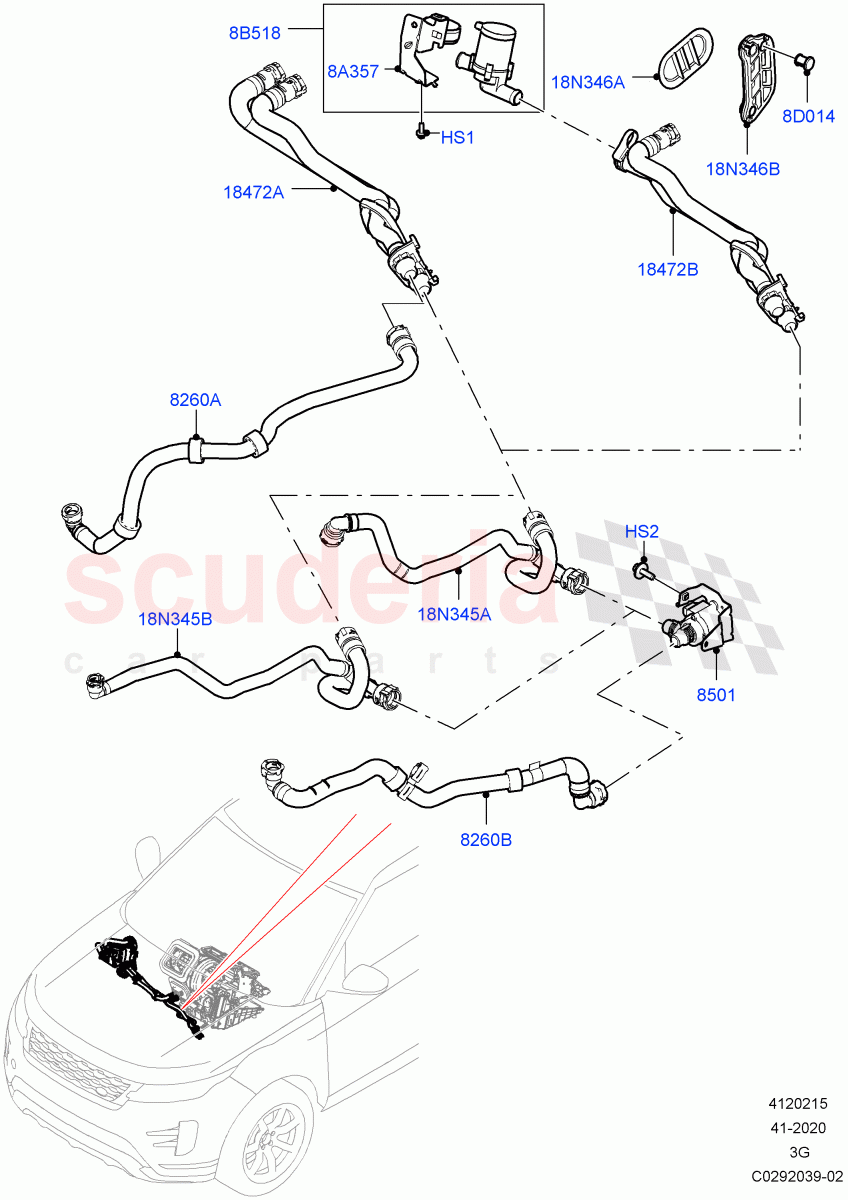 Heater Hoses(2.0L AJ20P4 Petrol High PTA,Halewood (UK),2.0L AJ20P4 Petrol E100 PTA,2.0L AJ20P4 Petrol Mid PTA) of Land Rover Land Rover Range Rover Evoque (2019+) [1.5 I3 Turbo Petrol AJ20P3]