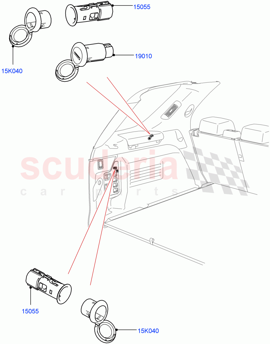 Auxiliary Electrical Power Points (Solihull Plant Build) ((V) FROMHA000001) of Land Rover Land Rover Discovery 5 (2017+) [3.0 DOHC GDI SC V6 Petrol]