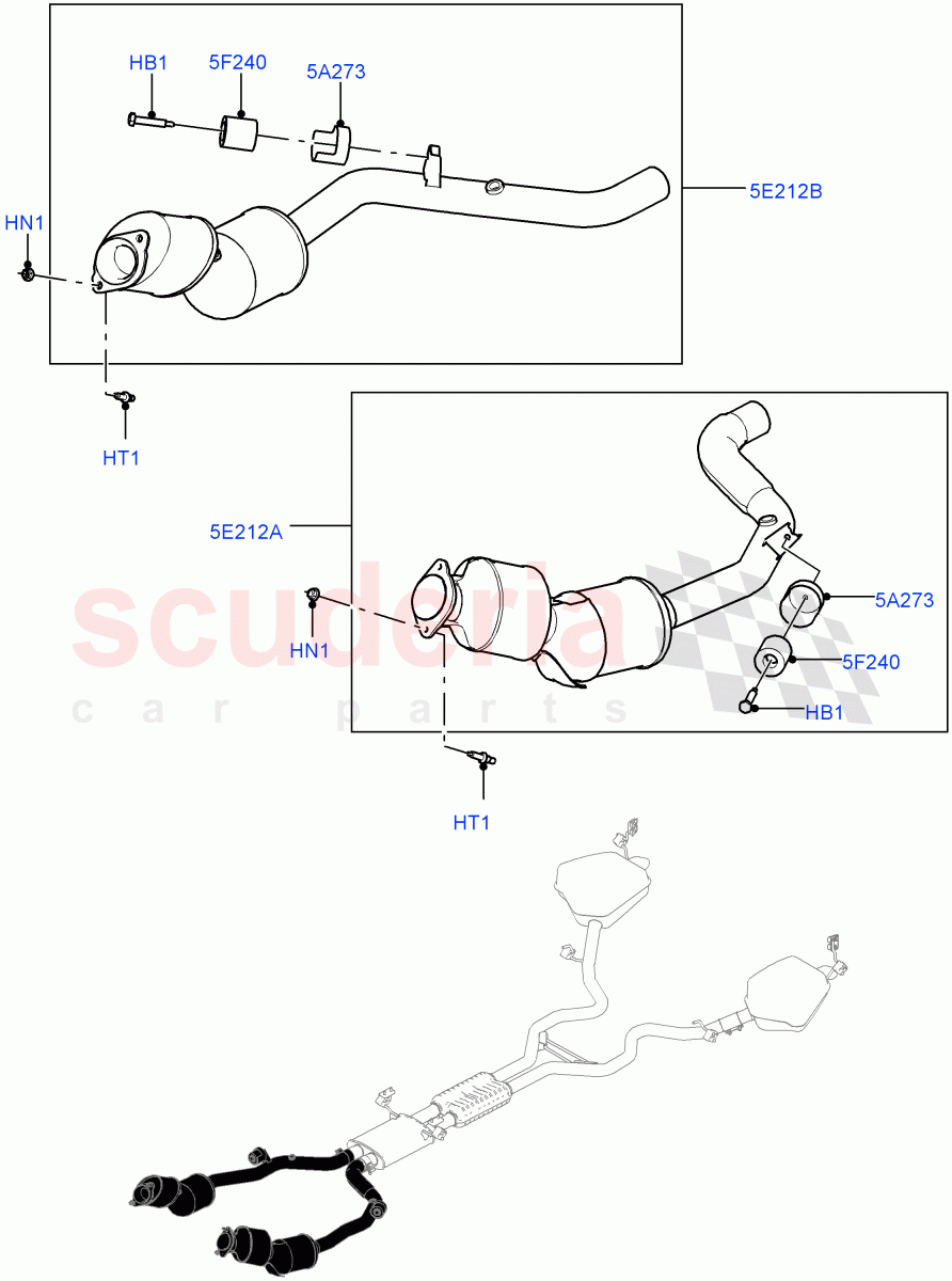 Front Exhaust System (Solihull Plant Build) (3.0L DOHC GDI SC V6 PETROL, SULEV Requirements, Proconve L6 Emissions, EU6 Emissions, EU2) ((V) FROMHA000001) of Land Rover Land Rover Discovery 5 (2017+) [3.0 DOHC GDI SC V6 Petrol]