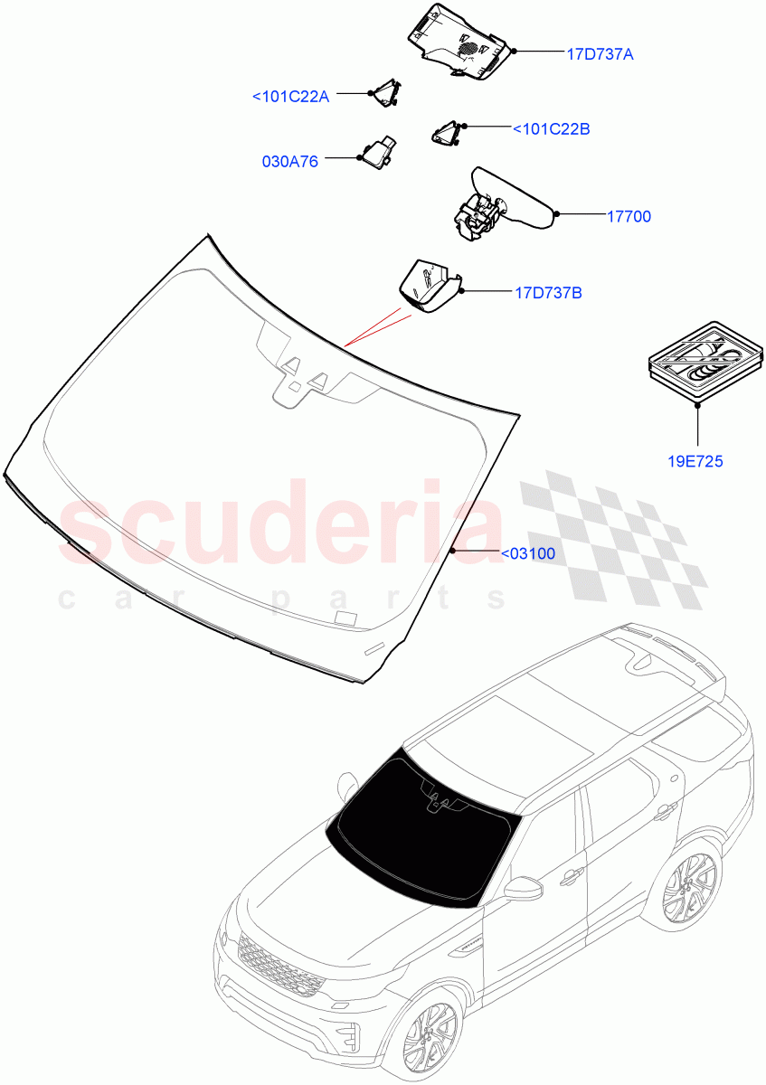 Windscreen/Inside Rear View Mirror(Nitra Plant Build)((V)FROMK2000001) of Land Rover Land Rover Discovery 5 (2017+) [3.0 DOHC GDI SC V6 Petrol]