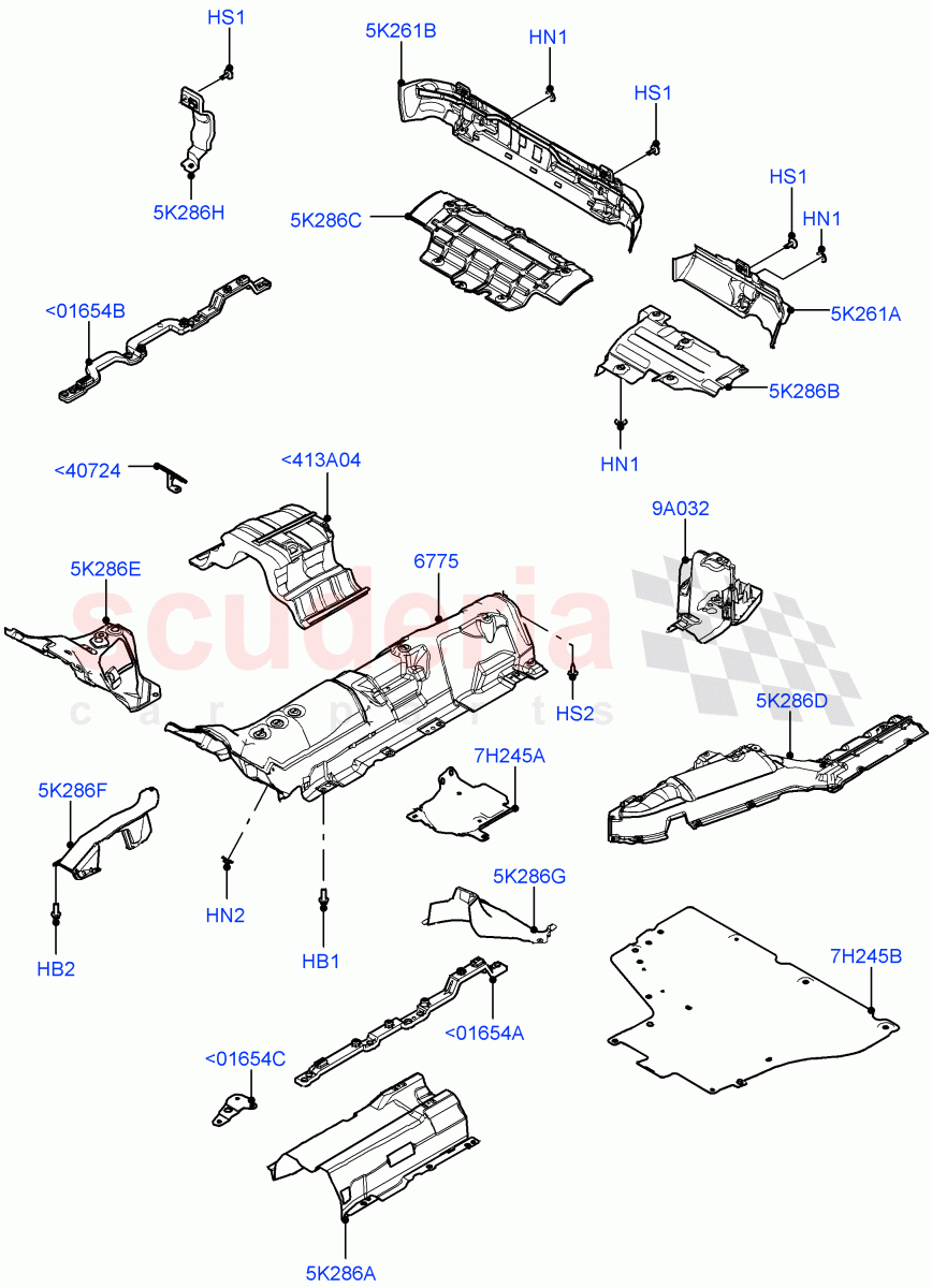 Splash And Heat Shields(Middle And Rear Section)(Itatiaia (Brazil)) of Land Rover Land Rover Range Rover Evoque (2019+) [2.0 Turbo Petrol AJ200P]