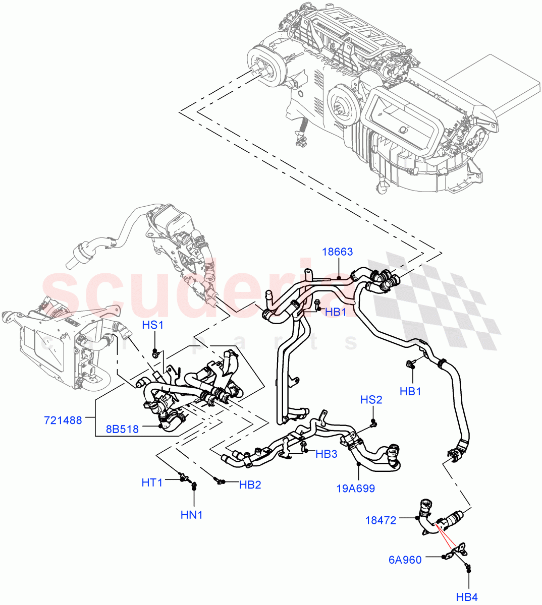 Heater Hoses(Front)(2.0L AJ200P Hi PHEV,Premium Air Conditioning-Front/Rear,Electric Engine Battery-PHEV)((V)FROMKA000001) of Land Rover Land Rover Range Rover Sport (2014+) [3.0 DOHC GDI SC V6 Petrol]