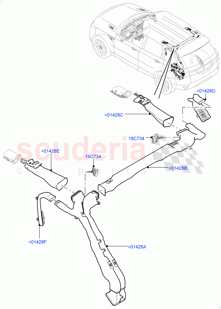 Air Vents, Louvres And Ducts(Headliner, Internal Components)(Premium Air Conditioning-Front/Rear)((V)FROMKA000001) of Land Rover Land Rover Range Rover Sport (2014+) [2.0 Turbo Diesel]