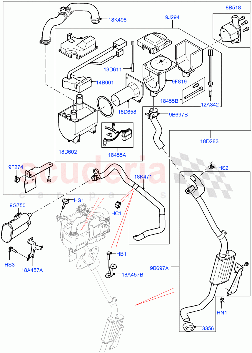 Auxiliary Fuel Fired Pre-Heater(Heater Components)(3.0L DOHC GDI SC V6 PETROL,With Fuel Fired Heater,5.0L OHC SGDI SC V8 Petrol - AJ133,5.0L OHC SGDI NA V8 Petrol - AJ133)((V)FROMGA255069,(V)TOHA999999) of Land Rover Land Rover Range Rover (2012-2021) [3.0 DOHC GDI SC V6 Petrol]