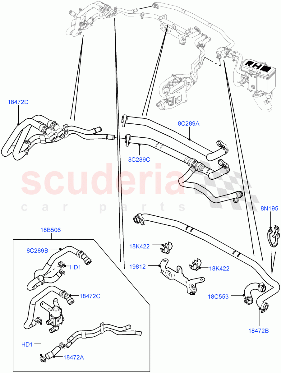 Heater Hoses(4.4L DOHC DITC V8 Diesel,RHD)((V)FROMBA000001) of Land Rover Land Rover Range Rover (2010-2012) [5.0 OHC SGDI NA V8 Petrol]