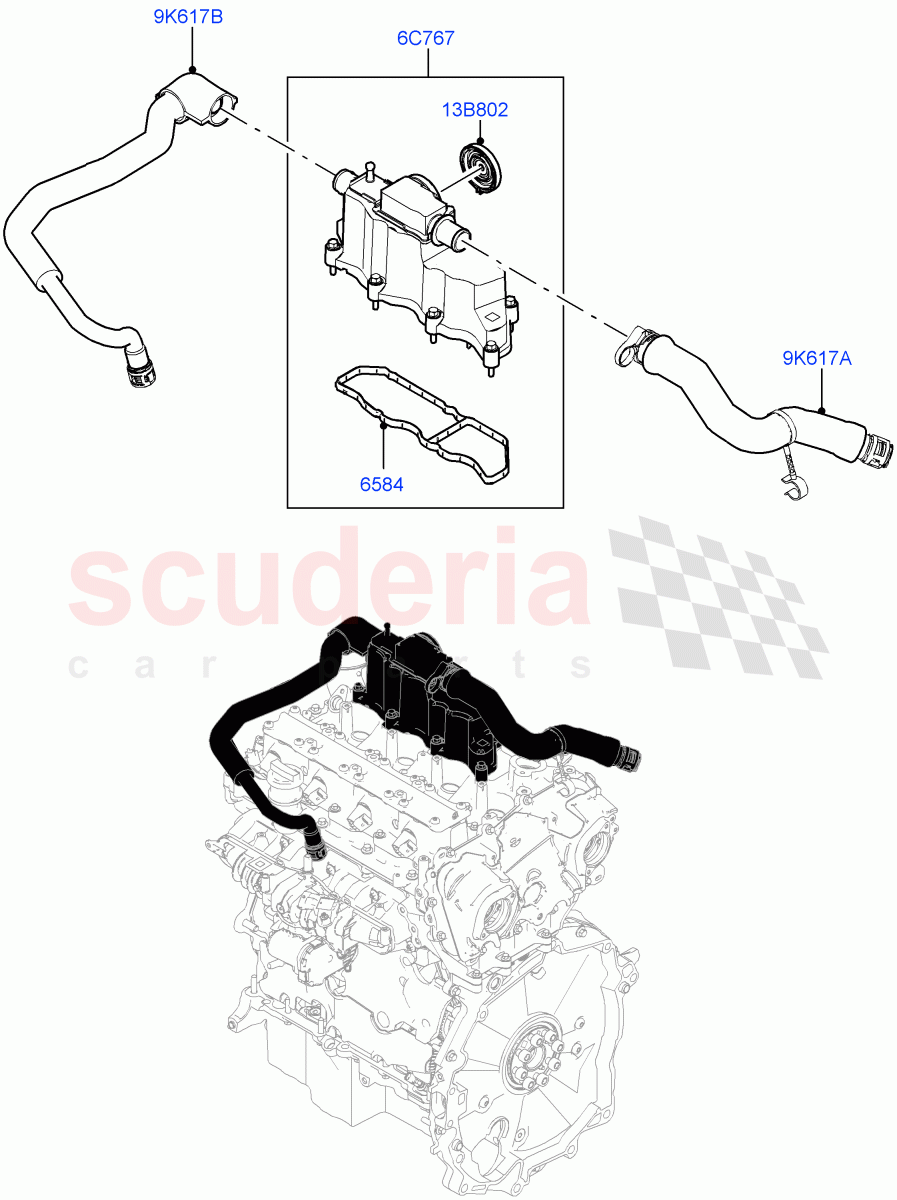 Emission Control - Crankcase(2.0L AJ20P4 Petrol E100 PTA,Itatiaia (Brazil))((V)FROMLT000001) of Land Rover Land Rover Discovery Sport (2015+) [2.0 Turbo Petrol AJ200P]