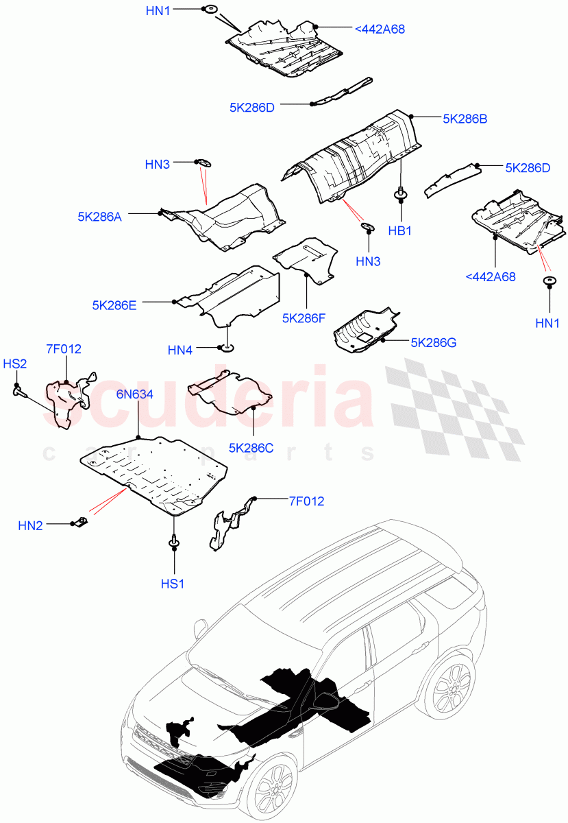 Splash And Heat Shields (Front, Body) (Halewood (UK)) ((V) TOKH999999) of Land Rover Land Rover Discovery Sport (2015+) [2.0 Turbo Petrol AJ200P]