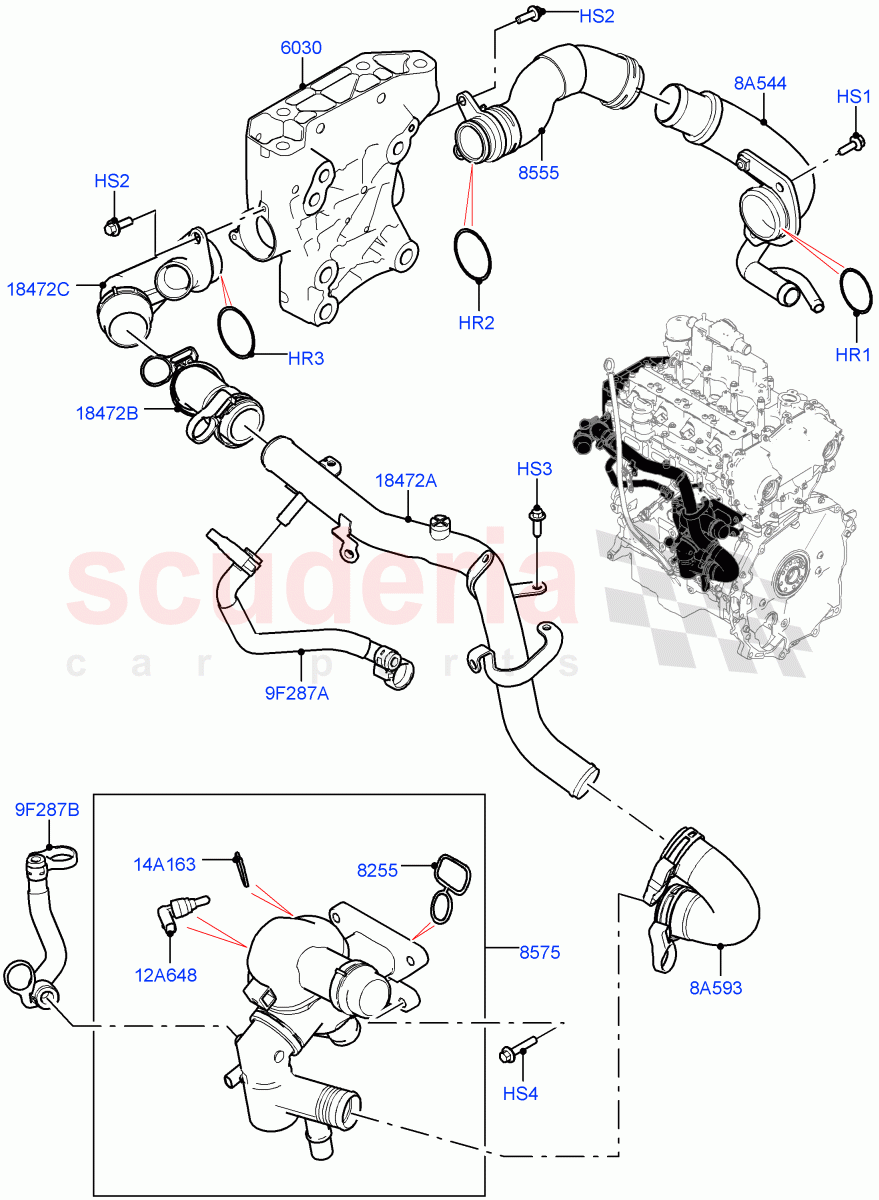 Thermostat/Housing & Related Parts (2.0L I4 High DOHC AJ200 Petrol, Changsu (China), 2.0L I4 Mid DOHC AJ200 Petrol) of Land Rover Land Rover Discovery Sport (2015+) [2.0 Turbo Petrol AJ200P]