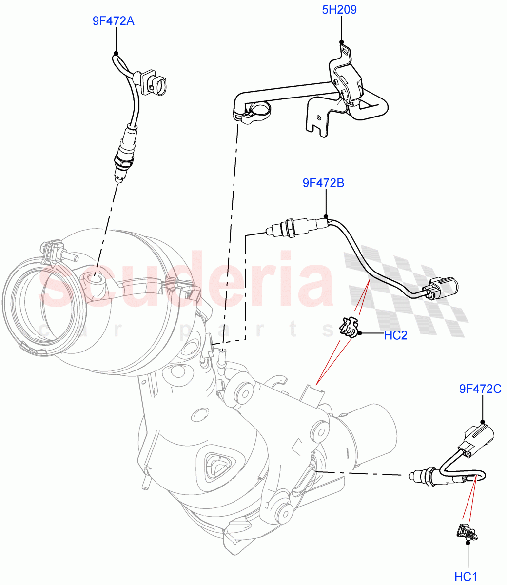 Exhaust Sensors And Modules (Solihull Plant Build) (2.0L I4 High DOHC AJ200 Petrol, Beijing 6 Petrol Emission, EU6C Emission, 2.0L AJ200P Hi PHEV, China N6B (Petrol) - Compliance, EU6D - Final (Petrol) Emission) ((V) FROMJA000001) of Land Rover Land Rover Range Rover (2012-2021) [2.0 Turbo Petrol AJ200P]