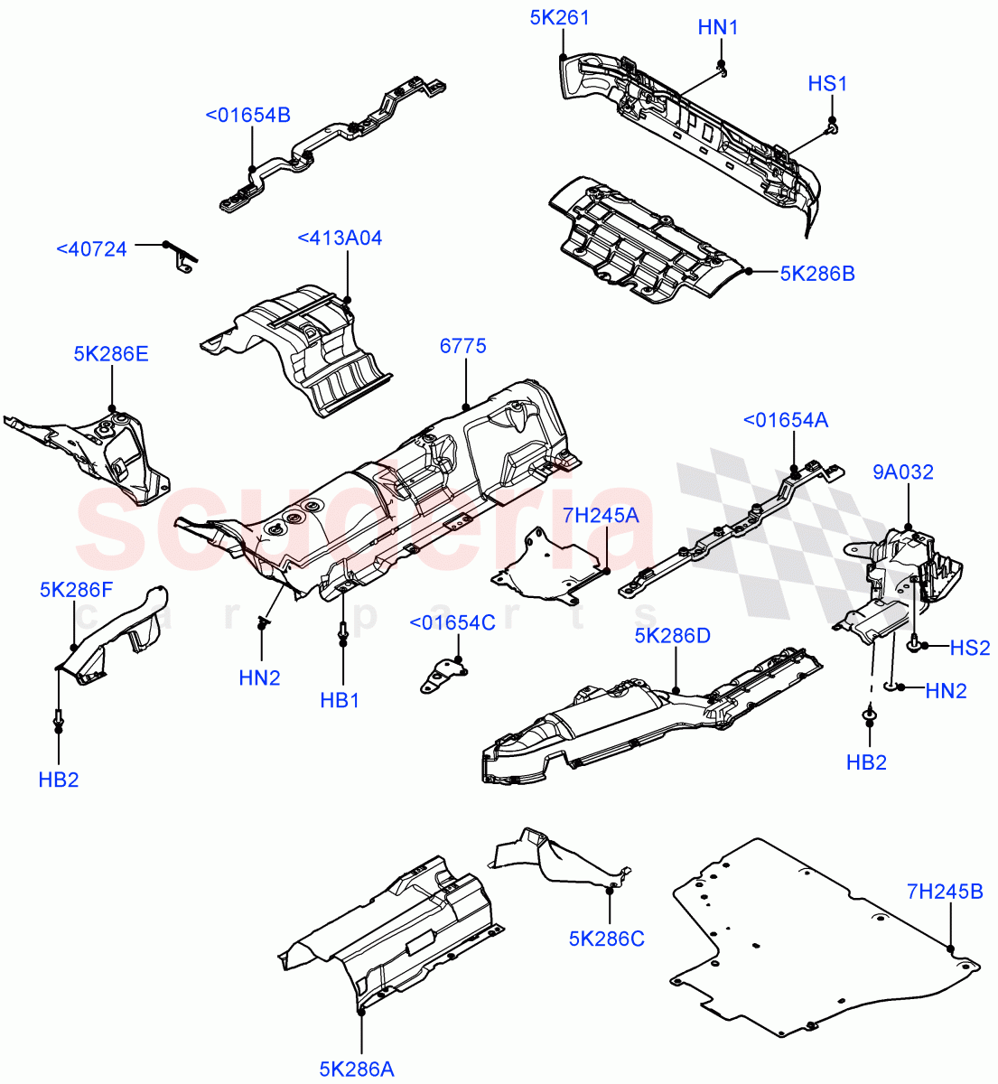 Splash And Heat Shields (Middle And Rear Section) (Changsu (China)) of Land Rover Land Rover Range Rover Evoque (2019+) [2.0 Turbo Diesel]