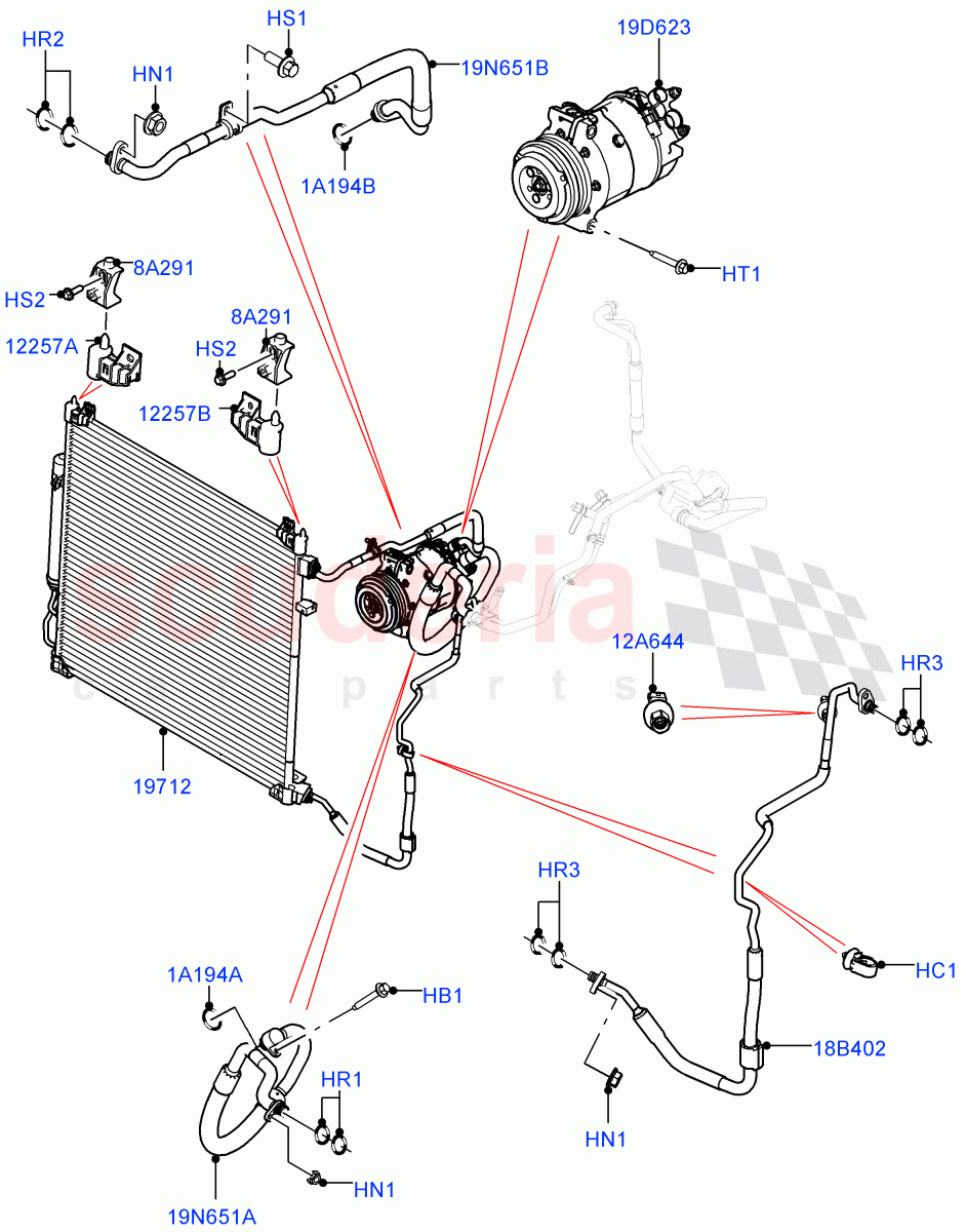 Air Conditioning Condensr/Compressr (Nitra Plant Build, Front) (2.0L I4 High DOHC AJ200 Petrol) ((V) FROMM2000001) of Land Rover Land Rover Discovery 5 (2017+) [3.0 DOHC GDI SC V6 Petrol]