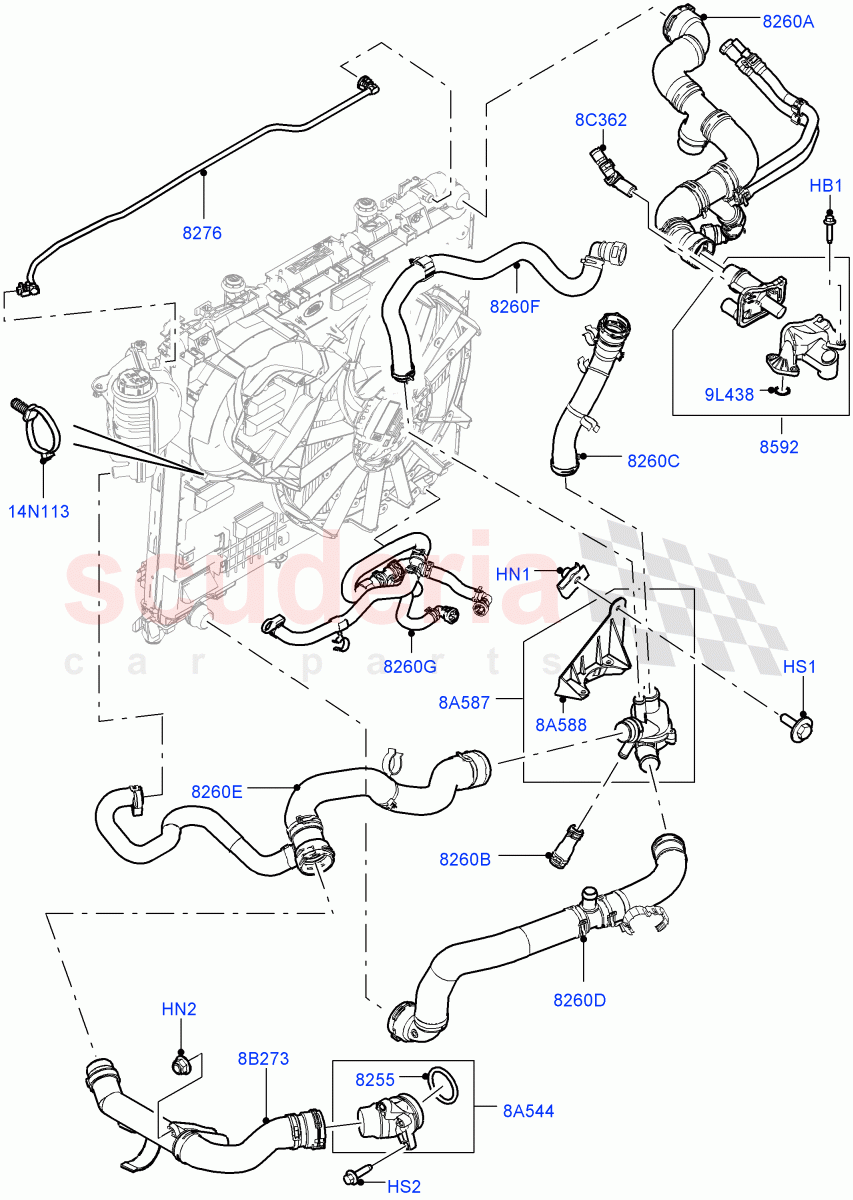 Cooling System Pipes And Hoses(Engine)(3.0 V6 Diesel Electric Hybrid Eng)((V)FROMFA000001) of Land Rover Land Rover Range Rover (2012-2021) [3.0 Diesel 24V DOHC TC]