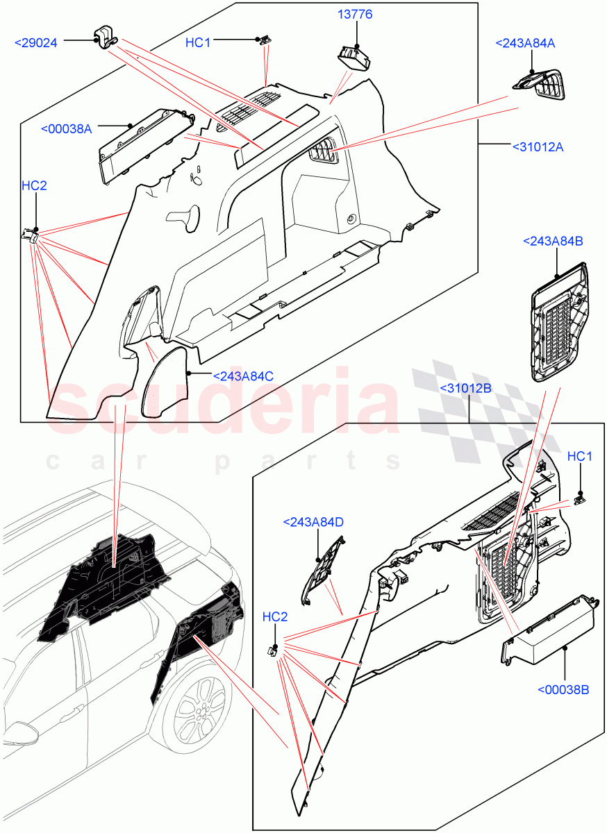 Side Trim (Luggage Compartment) (Itatiaia (Brazil), With 60/40 Split - Folding Rr Seat, Less Chiller Unit) ((V) FROMGT000001) of Land Rover Land Rover Discovery Sport (2015+) [1.5 I3 Turbo Petrol AJ20P3]