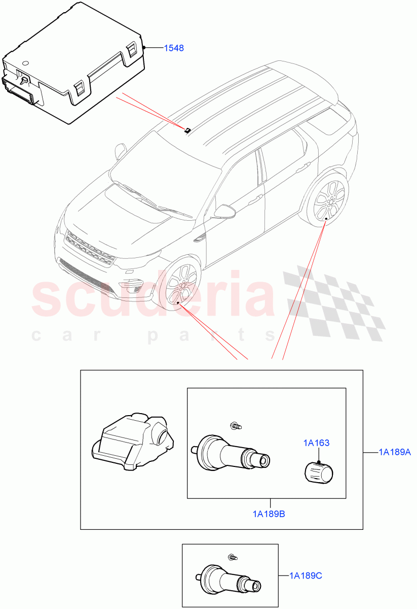 Tyre Pressure Monitor System(Halewood (UK),With Tyre Pressure Sensors)((V)FROMMH887586) of Land Rover Land Rover Discovery Sport (2015+) [1.5 I3 Turbo Petrol AJ20P3]