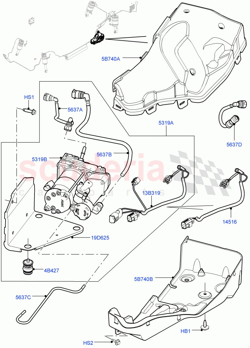 Air Suspension Compressor And Lines (Compressor Assy, 'AMK' Compressor) ((V) FROMBA708255, (V) TOCA725268) of Land Rover Land Rover Range Rover Sport (2010-2013) [3.0 Diesel 24V DOHC TC]