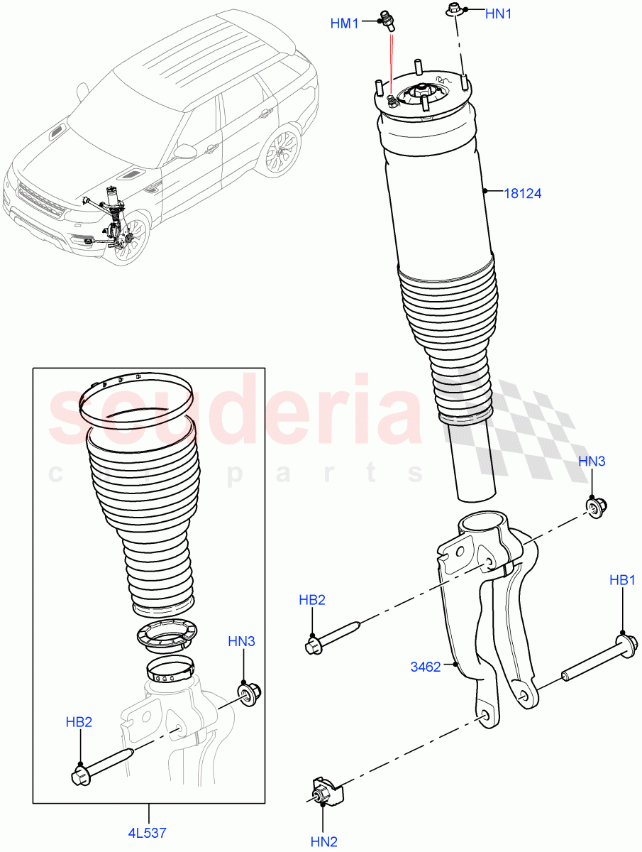 Front Suspension Struts And Springs(Version - Core,With Four Corner Air Suspension,Non SVR,Electronic Air Suspension With ACE) of Land Rover Land Rover Range Rover Sport (2014+) [3.0 DOHC GDI SC V6 Petrol]