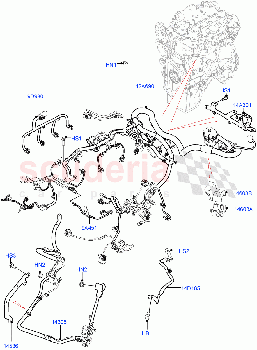 Engine Harness(2.0L I4 Mid DOHC AJ200 Petrol,2.0L I4 High DOHC AJ200 Petrol)((V)TOLA999999) of Land Rover Land Rover Range Rover Velar (2017+) [3.0 DOHC GDI SC V6 Petrol]