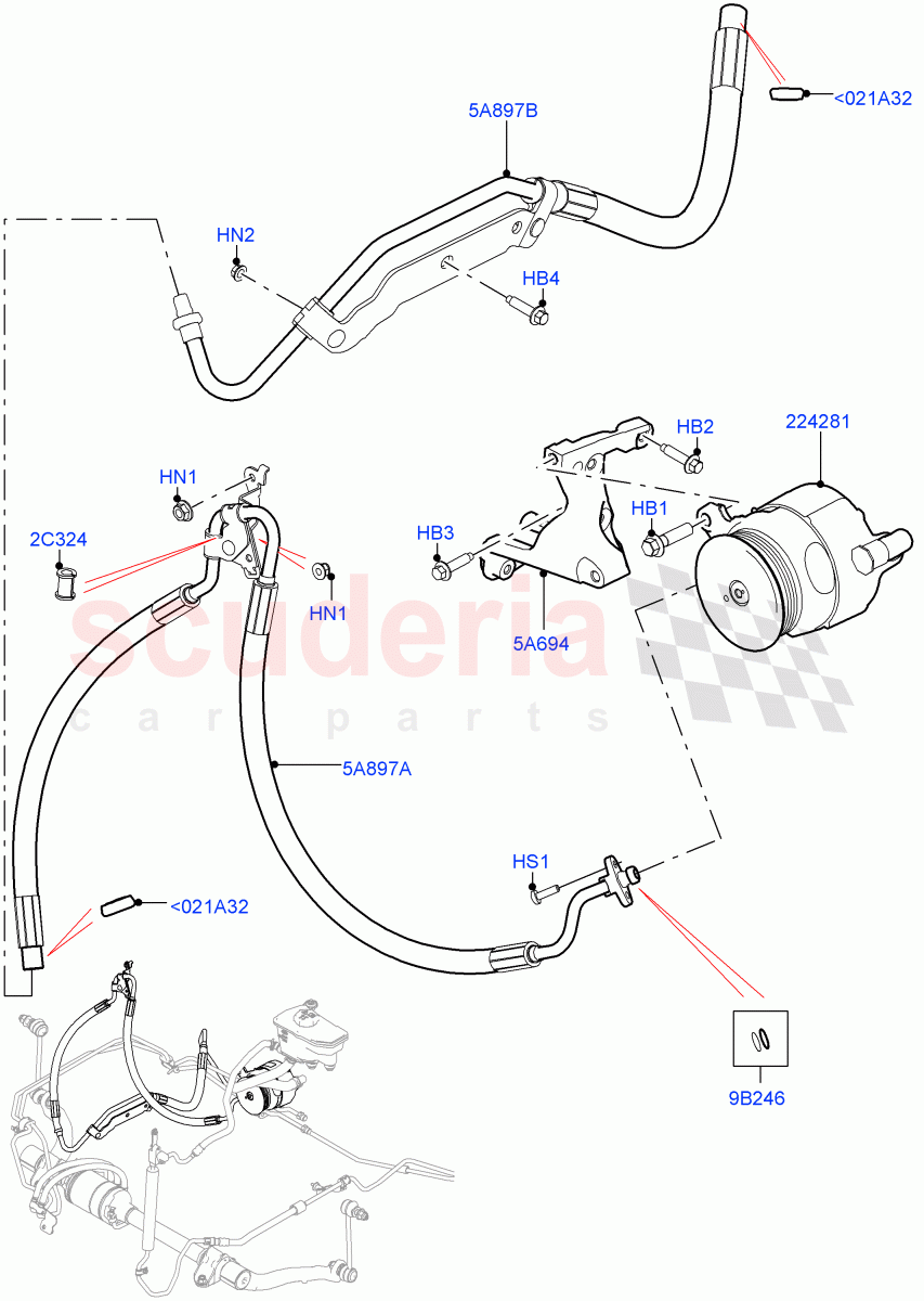 Active Anti-Roll Bar System(High Pressure Pipes, ARC Pump)(3.0 V6 Diesel,Electronic Air Suspension With ACE,Sport Suspension w/ARC)((V)FROMKA000001) of Land Rover Land Rover Range Rover Sport (2014+) [3.0 I6 Turbo Diesel AJ20D6]