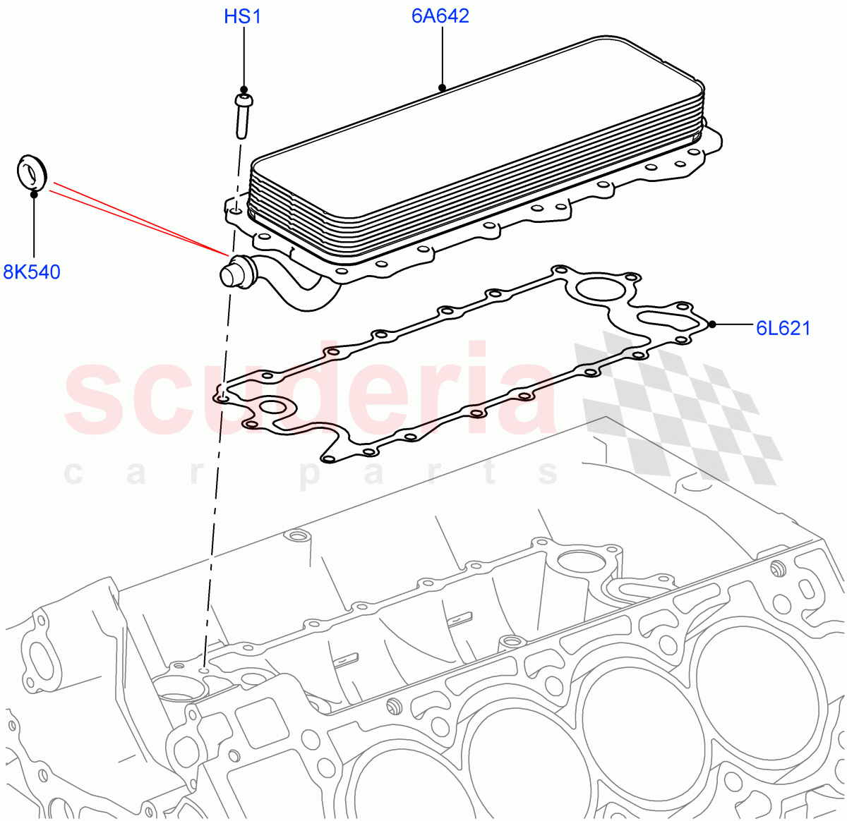 Oil Cooler And Filter (Oil Cooler) (5.0L P AJ133 DOHC CDA S/C Enhanced) ((V) FROMKA000001) of Land Rover Land Rover Range Rover Velar (2017+) [5.0 OHC SGDI SC V8 Petrol]