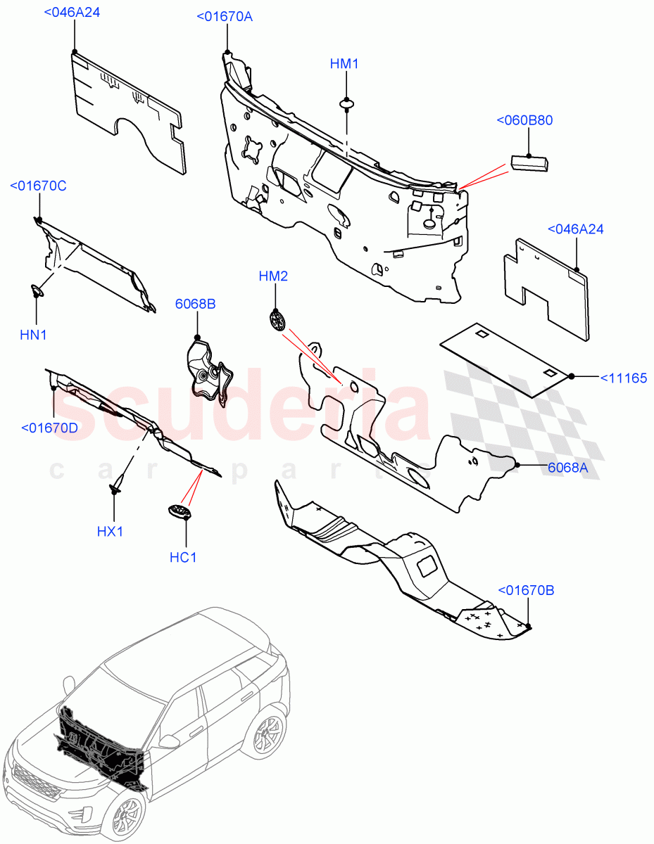 Insulators - Front (Passenger Compartment) (Halewood (UK)) of Land Rover Land Rover Range Rover Evoque (2019+) [1.5 I3 Turbo Petrol AJ20P3]