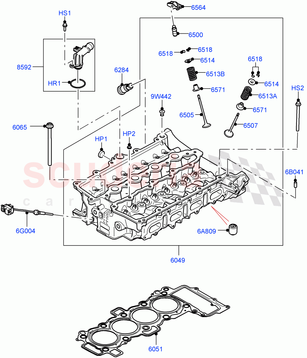 Cylinder Head(Solihull Plant Build)(2.0L I4 High DOHC AJ200 Petrol,2.0L AJ200P Hi PHEV,2.0L I4 Mid DOHC AJ200 Petrol)((V)FROMHA000001) of Land Rover Land Rover Range Rover Sport (2014+) [2.0 Turbo Petrol AJ200P]