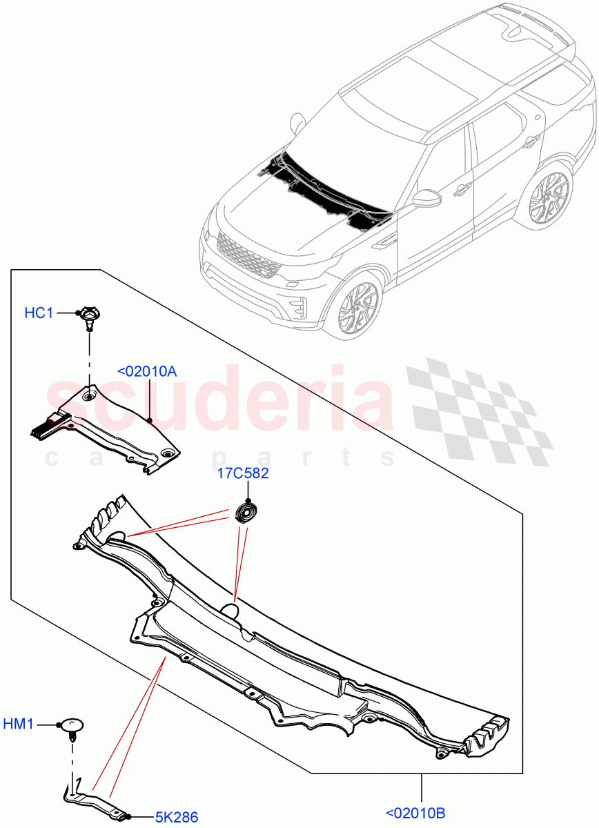 Cowl/Panel And Related Parts(Solihull Plant Build)((V)FROMHA000001) of Land Rover Land Rover Discovery 5 (2017+) [3.0 I6 Turbo Diesel AJ20D6]