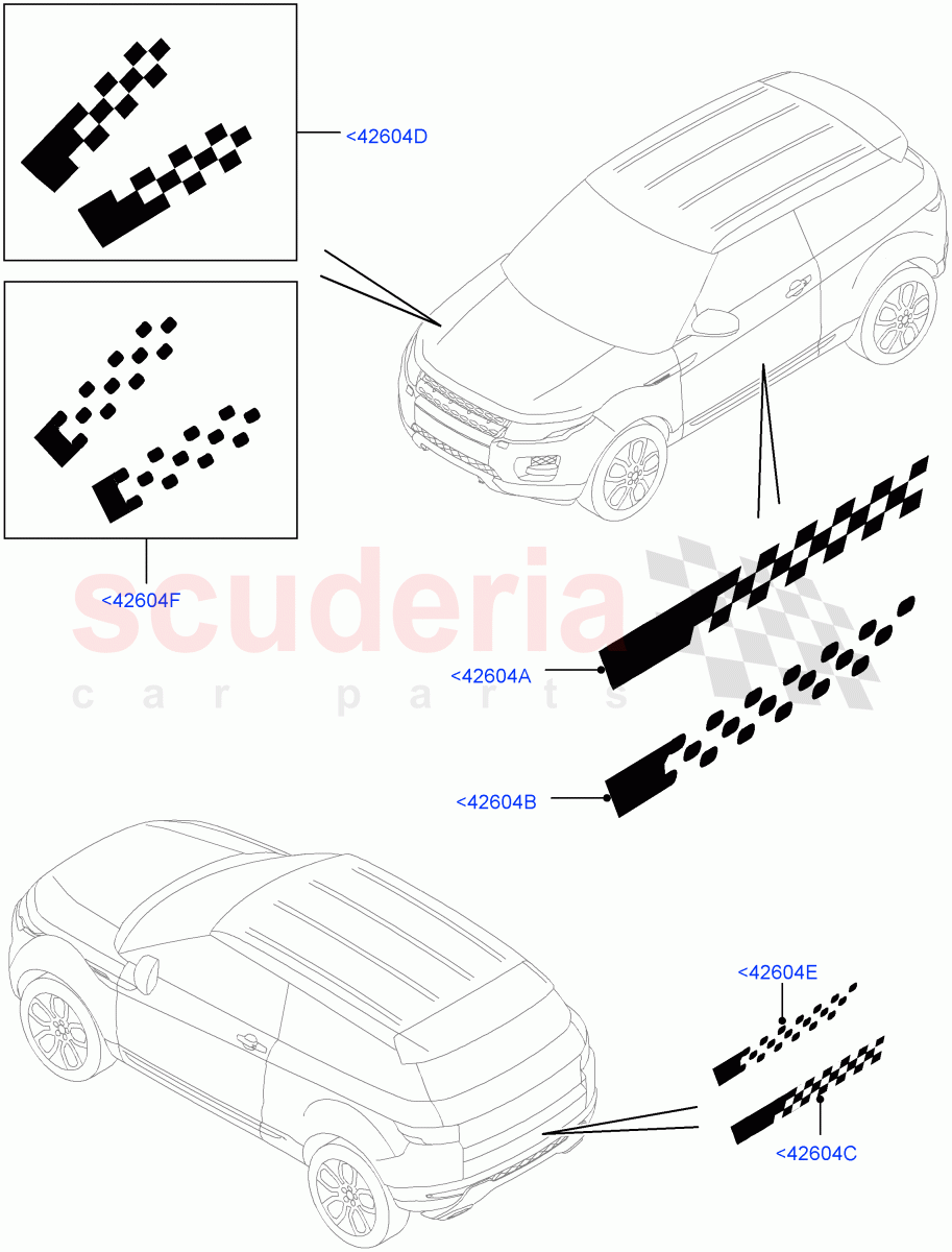 Exterior Body Styling Items (Decal Stripes, Accessory) (Halewood (UK), Itatiaia (Brazil)) ((V) FROMFH000001) of Land Rover Land Rover Range Rover Evoque (2012-2018) [2.0 Turbo Diesel]