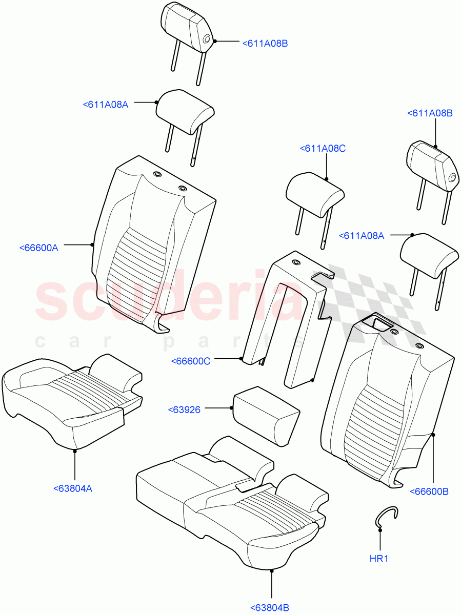 Rear Seat Covers(Taurus Leather Perforated,Halewood (UK),60/40 Load Through With Slide)((V)FROMLH000001,(V)TONH999999) of Land Rover Land Rover Discovery Sport (2015+) [2.0 Turbo Petrol AJ200P]