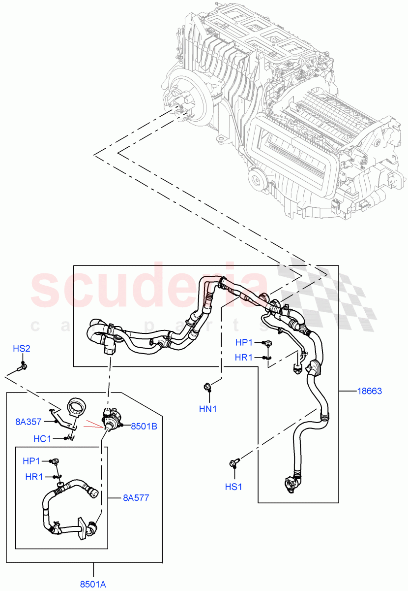 Heater Hoses (3.0L AJ20D6 Diesel High, With Ptc Heater, Premium Air Conditioning-Front/Rear, Less Heater) of Land Rover Land Rover Range Rover (2022+) [3.0 I6 Turbo Petrol AJ20P6]