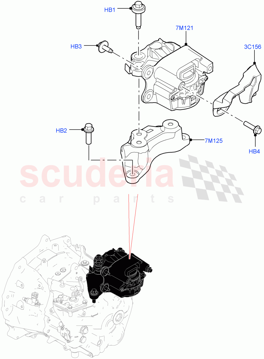 Transmission Mounting (2.0L AJ20D4 Diesel Mid PTA, 6 Speed Manual Trans BG6, Halewood (UK), 2.0L AJ20D4 Diesel LF PTA) of Land Rover Land Rover Range Rover Evoque (2019+) [2.0 Turbo Diesel AJ21D4]