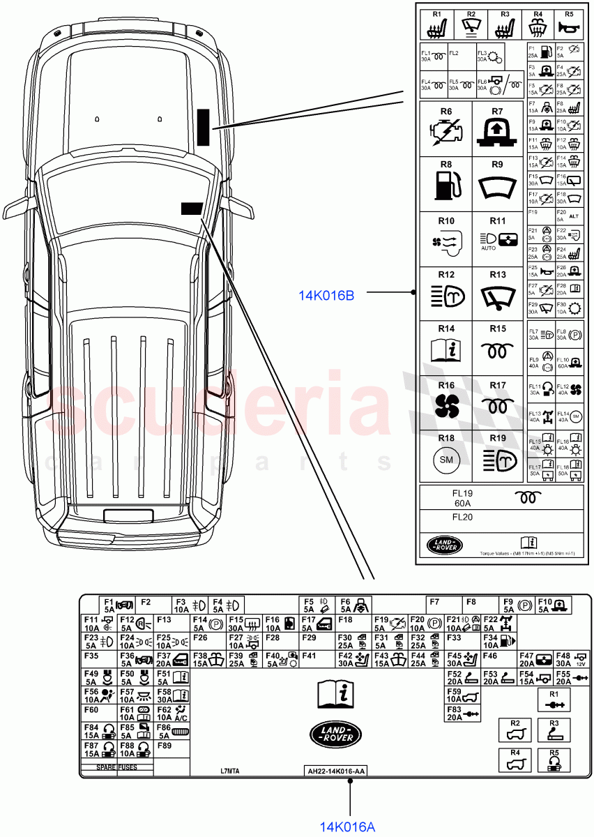 Labels(Fuse Box)((V)FROMAA000001) of Land Rover Land Rover Range Rover Sport (2010-2013) [3.0 Diesel 24V DOHC TC]