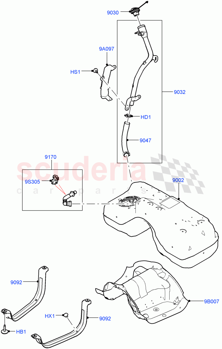 Fuel Tank & Related Parts (1.5L AJ20P3 Petrol High, 8 Speed Automatic Trans 8G30, Changsu (China)) of Land Rover Land Rover Range Rover Evoque (2019+) [1.5 I3 Turbo Petrol AJ20P3]