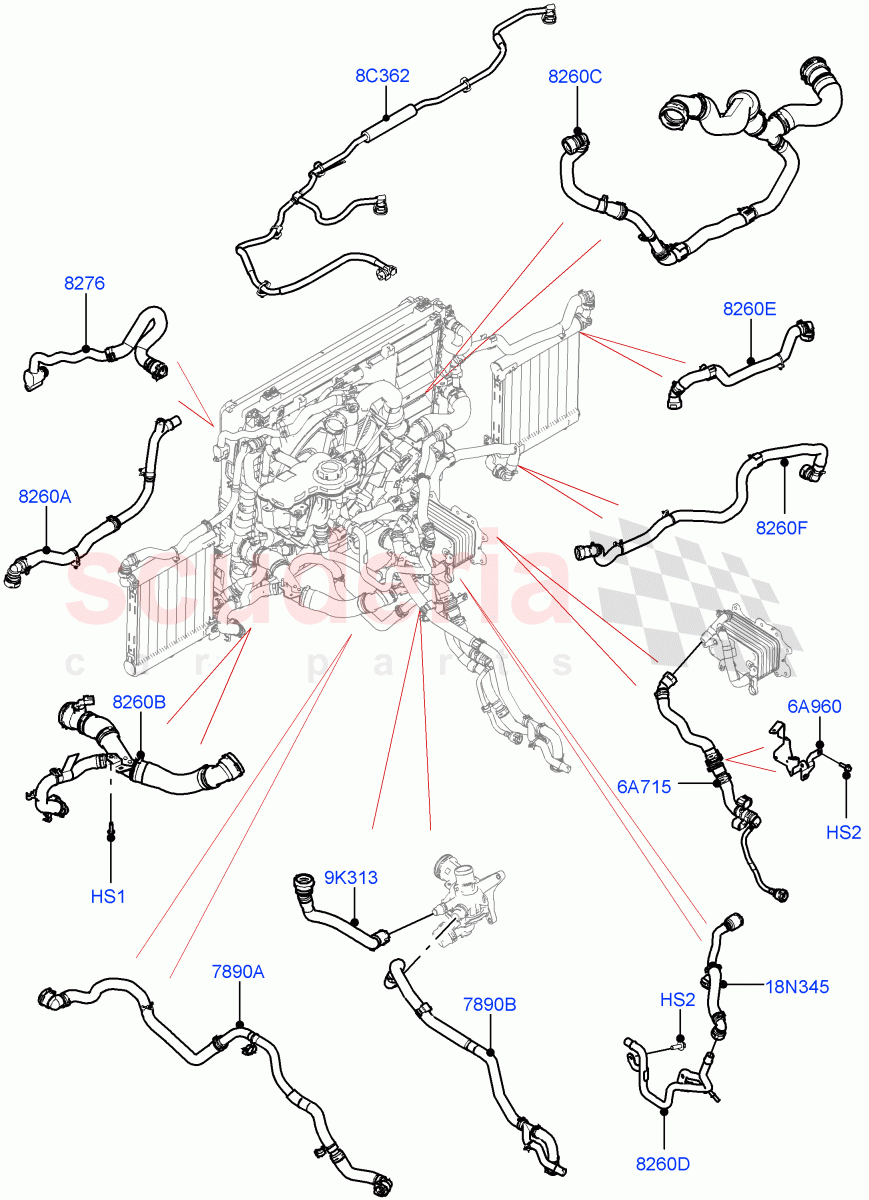 Cooling System Pipes And Hoses(3.0L AJ20P6 Petrol High,With Extra Engine Cooling System)((V)FROMMA000001) of Land Rover Land Rover Range Rover Velar (2017+) [3.0 I6 Turbo Petrol AJ20P6]