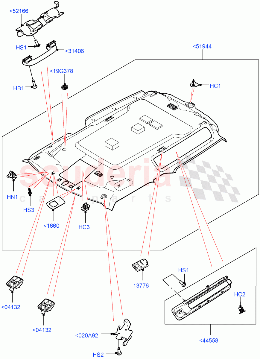 Headlining And Sun Visors (Headlining) (Short Wheelbase, Less Panorama Roof) of Land Rover Land Rover Defender (2020+) [5.0 OHC SGDI SC V8 Petrol]