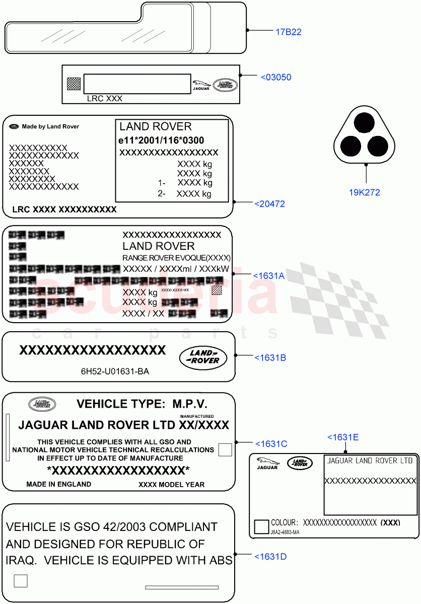 Labels (Information) (Halewood (UK)) of Land Rover Land Rover Range Rover Evoque (2012-2018) [2.0 Turbo Petrol AJ200P]