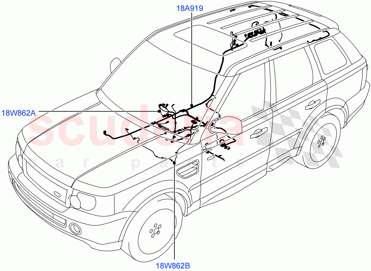 Electrical Wiring - Body And Rear (Audio/Navigation/Entertainment) ((V) FROM9A000001, (V) TO9A999999) of Land Rover Land Rover Range Rover Sport (2005-2009) [3.6 V8 32V DOHC EFI Diesel]