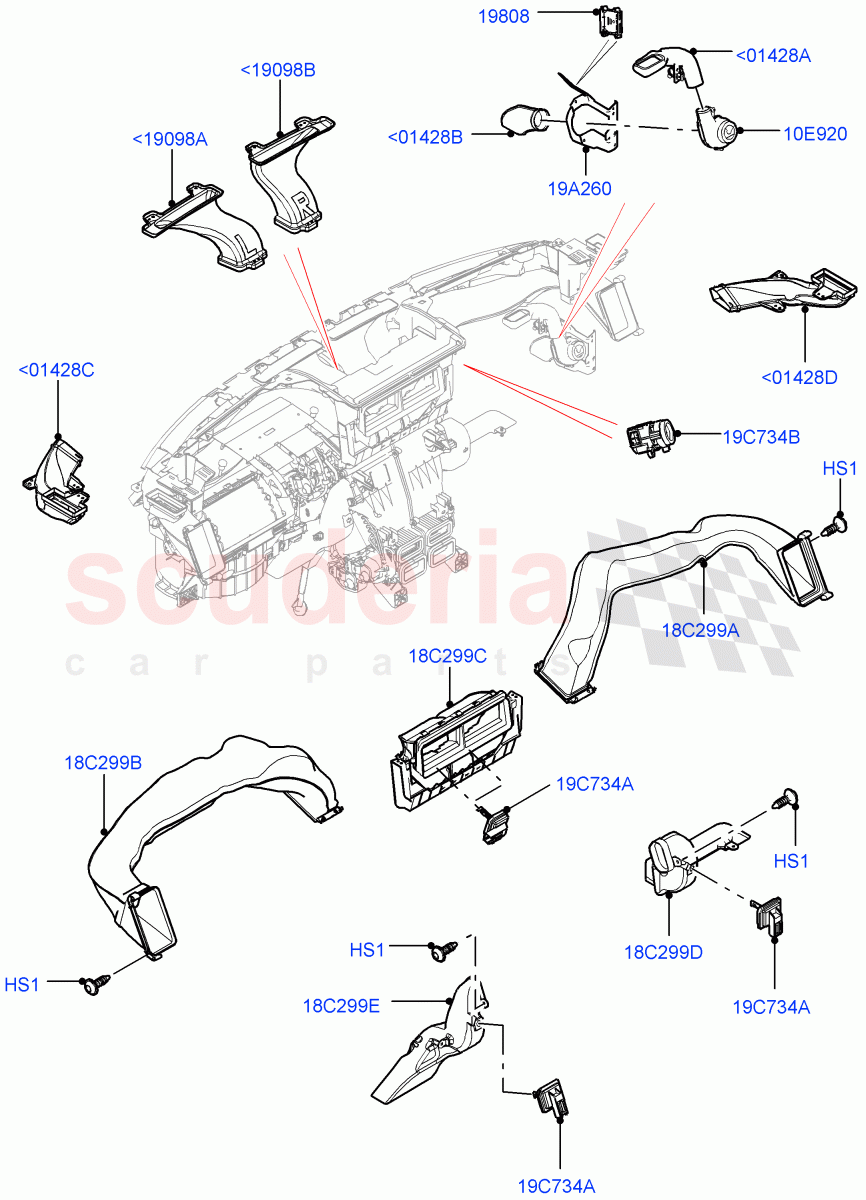 Air Vents, Louvres And Ducts (Internal Components, Solihull Plant Build, Instrument Panel) (Head Up Display) ((V) FROMHA000001) of Land Rover Land Rover Discovery 5 (2017+) [3.0 I6 Turbo Diesel AJ20D6]